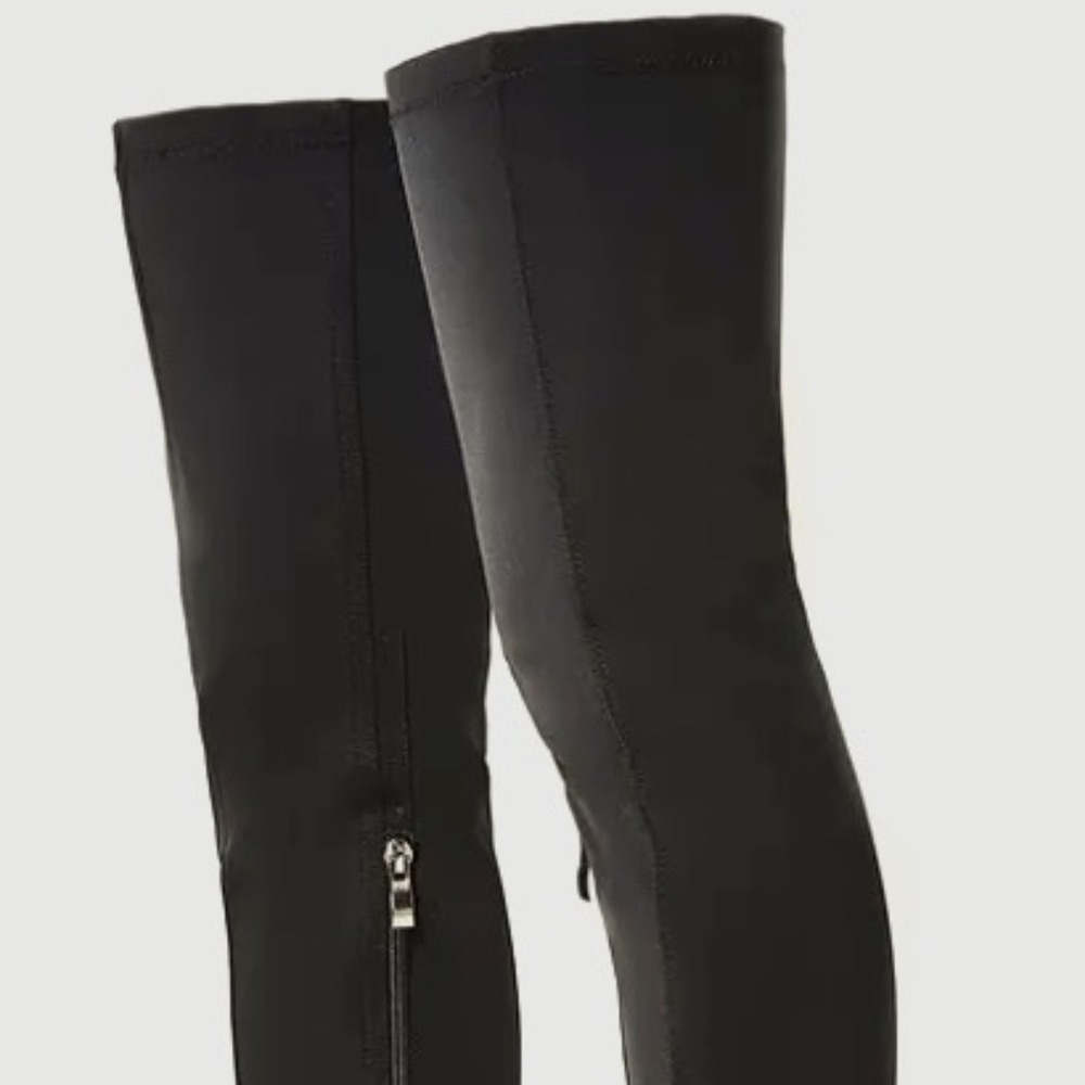 POINTED TOE OVER THE KNEE THIGH HIGH LONG SOCK BOOT IN BLACK LYCRA - WIDE